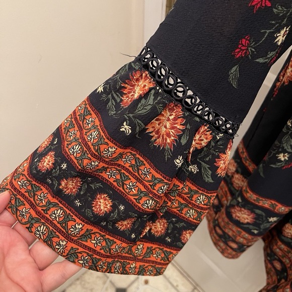 Loveriche Navy Blue Floral Long Sleeve Dress Cottage‎ Core Boho Festival Mini - Picture 4 of 8